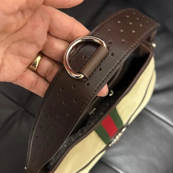 Gucci Beige, Green, Red and Dark Brown Shoulder Bag Jackie O